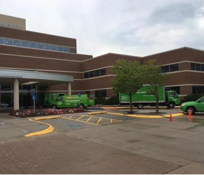 water break - image of SERVPRO trucks outside of health care facility