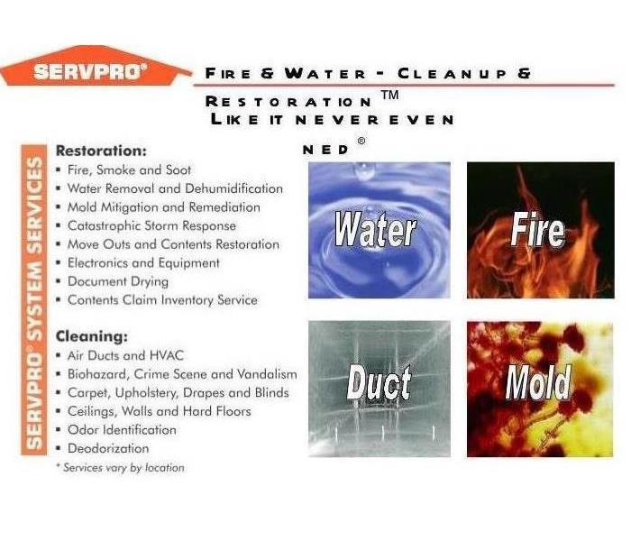 SERVPRO advertisement of various services